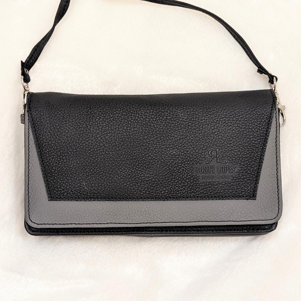 Rusty Lopez Genuine Leather Black Gray Wallet Crossbody Bag